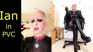 PVC fetish transsexual smokin' with lengthy nails and fag boots