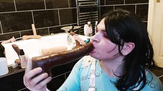 White Femboy Learns his Place, Deepthroating BBC Sex Toy whilst Masturbating