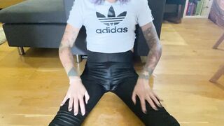Request - trans pissing peeing in juicy look shiny leggings