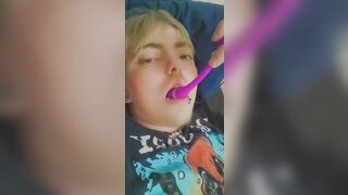 Trans Chap Sucks Vagina Juice off of Insertable Sex Tool