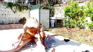 Hawt Bi Large Shlong Dad Muscle Boy & Hawt Trans Hunk FTM Outdoor Vehement Sex Banging by the Pool