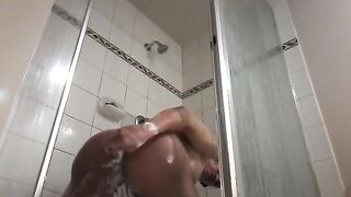 Trans Anairb Unfathomable Body Cleansing Hair Shaving in the Shower with Hard Penis Masturbation