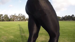 Public Whore Bare In Garter Strap & Opaque Sheer Leggings