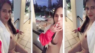 marvelous tranny shows in nature's garb in balcony whilst smokin'