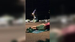 Wild Risky Public Anal Sex Tool Hot Sissy Exhibitionist in a parking by very busy road