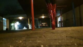 riskiy public walk in boots and chastity