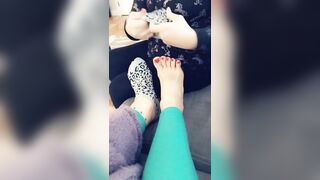 Lisa putting my socks on me