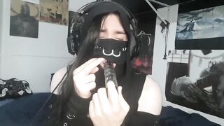 Gal sucking a sex tool with mask