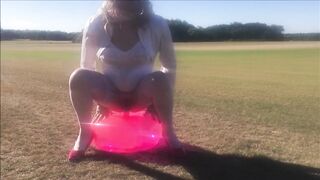CD Whore Riding Sex Toy Seat Outdoors In A Field