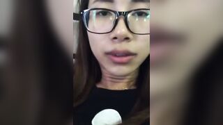 T-cutie next door Oriental Ladyboy vibrator play and cum on stomach jerking off