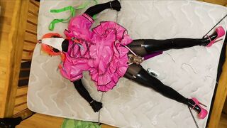 Sissy Maid Cums in Chastity During Self Servitude Shackled to Daybed