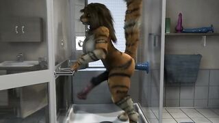 Shemale Hentai tiger playing sex-toy in restroom HD by h0rs3