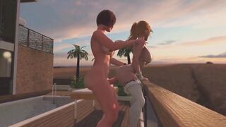 Redhead Tgirl screws Golden-Haired Transsexual - Anal Sex, CG Shemale Hentai Toon Porno On the Sunset