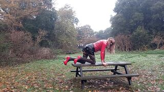 Hot Older Shemale Outdoors in PVC