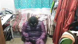 Latex Jelly Loose Purple Body Dress over Swimsuit Gasmask Breathplay Sex Toy