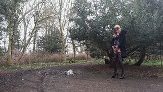 PVC Transsexual Gina Pissing and Posing Outdoors