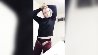 Glamorous transgender gal fills her hand with cum