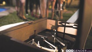 Large dick ladyboy Venus Lux drilled large booty hottie after outstanding night party