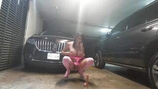Sissy whore anal masturbing in the garage