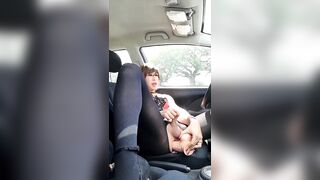 Sissy floozy Bess bangs herself and cums large in the mall parking lot