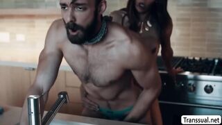 Fresh stepson gets his butt bareback screw by his TS stepmommy