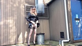 Transsexual Playing With Her Dong and Taking a Urinate at the Depot