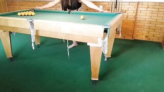 ts shemale in a billiard club learns to drive balls into a gap)
