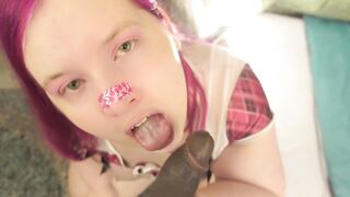 big beautiful woman T-Girl Wench Sucks Cum out of Large Ebony Penis BBC POV Oral Sex