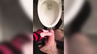 Girl femboy pees in latrine