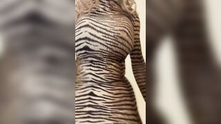 Breasty Brandi in hot animal print costume