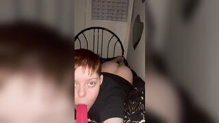 Trans male alexander sucking pink sex toy to please