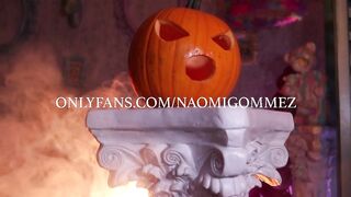 sexy transsexual top bangs a pumpkin until this babe fills it with cum pov