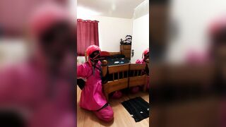 Sissy Maid Collared to Couch Post in Armbinder Self Slavery