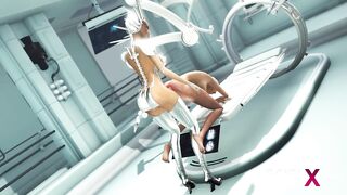 Sex android futa plays with a hot golden-haired in the sci-fi med bay
