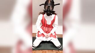 Youthful trans angel masturbates with gasmask and rubberboots Part two