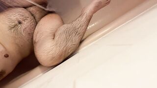 Unshaved FTM Cums In The Shower