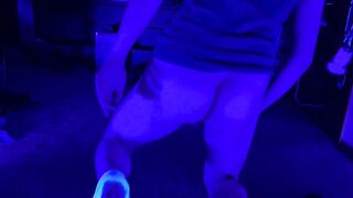 Sissy femboy tgirl plays with her ass underneath blacklight