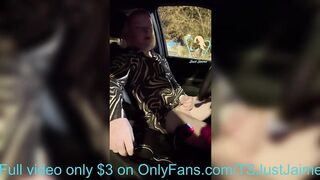 TSJustJaime risky public masturbating in her car in parking lot TEASER (Full Movie Scene on OnlyFans)