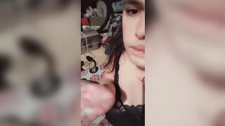 Youthful transsexual smack her cum after tugjob
