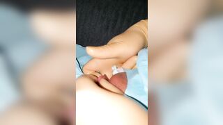 FTM gets clitoris tugjob during the time that being finger drilled with surgical gloves
