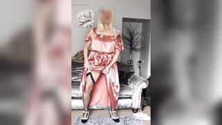 Hawt crossdresser in full length vintage satin