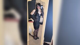 Crossdresser Teases in Ebony Underware Costume