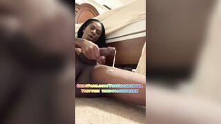 TS Chanel Doll Strokes BBC w/ Biggest Spunk Fountain