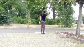 CrossDresser Tgirl in the short petticoat on the main street