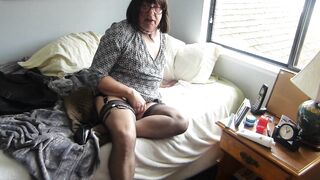 Ebony Stockings and a Cancan Garter Jerking off