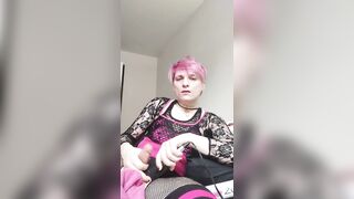 Shemale solo anal and gets interrupted