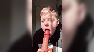 Trans male Alexander gags on biggest sex-toy