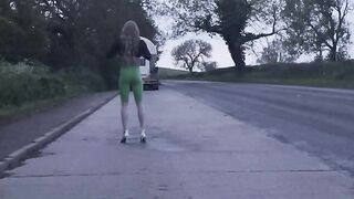 slender and lengthy transsexual walking outdoor