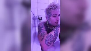 Tattooed Transgender stud ftm large clitoris washroom pleasure.