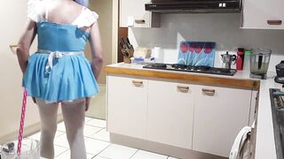 Married CD dressing as sissy maid in the kitchen with booty plug fail
